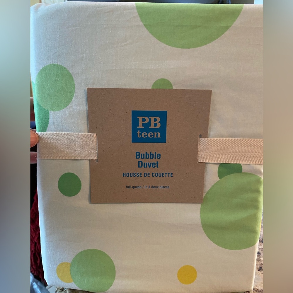 Pottery Barn PB Teen Duvet Full Queen Green and Yellow Dots